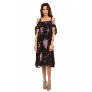 Free People Black Midnight Combo Floral Tied To You Empire Waist Dress Medium